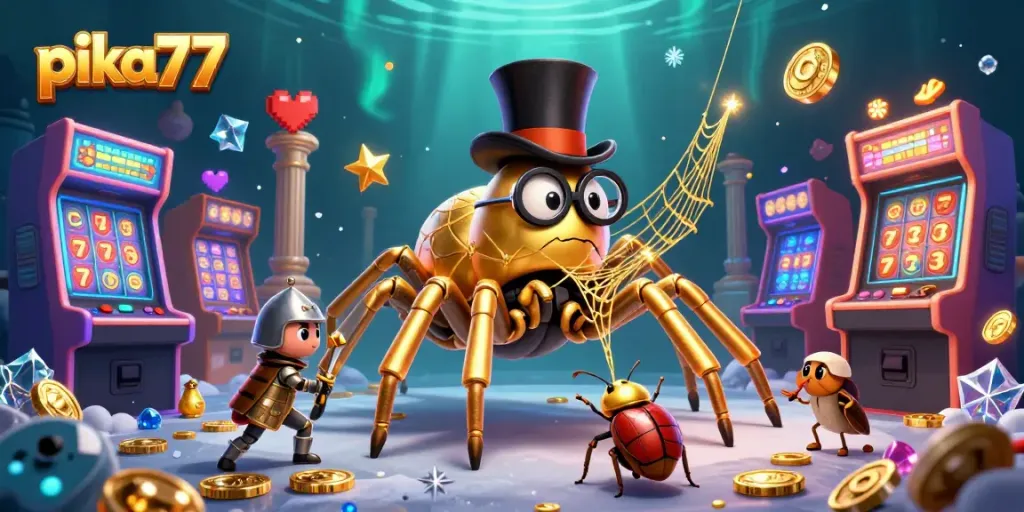 Engage in thrilling gameplay at pika77 with enchanting characters and casino elements in a magical illustration.