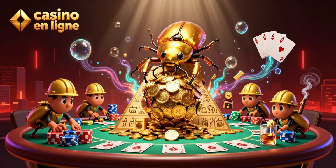 Jouer à un casino en ligne avec des coccinelles d'or et des pièces sur une pyramide dans une scène dynamique