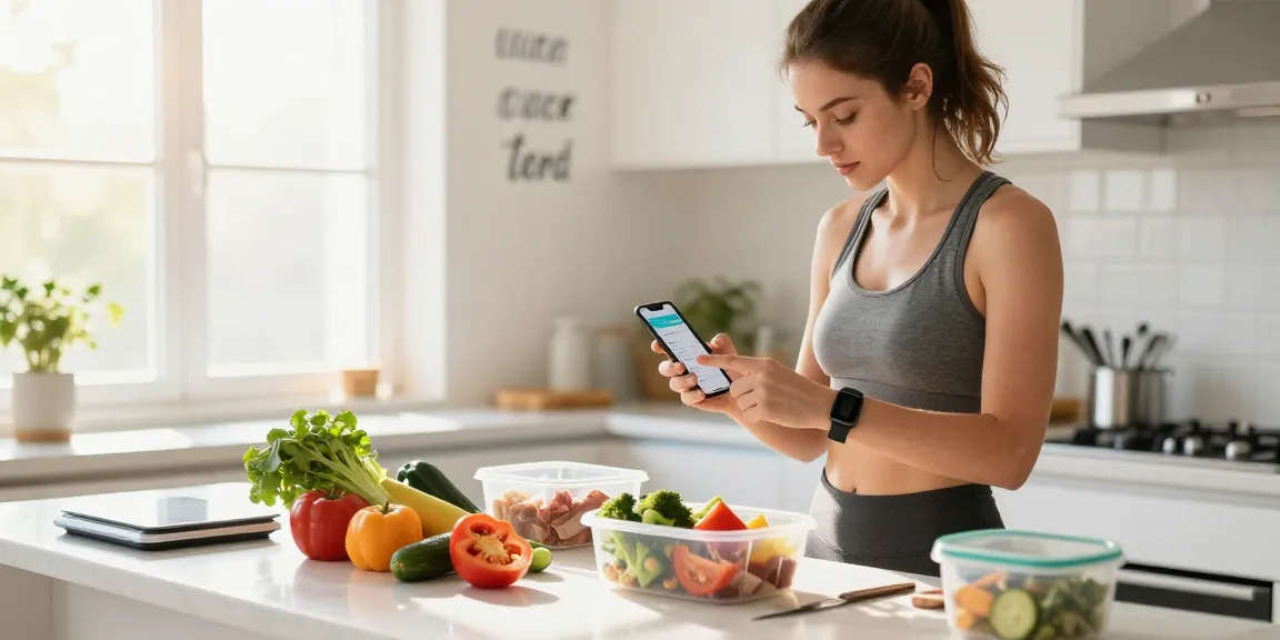 The best macro tracker app being used in a bright kitchen while preparing a healthy meal.