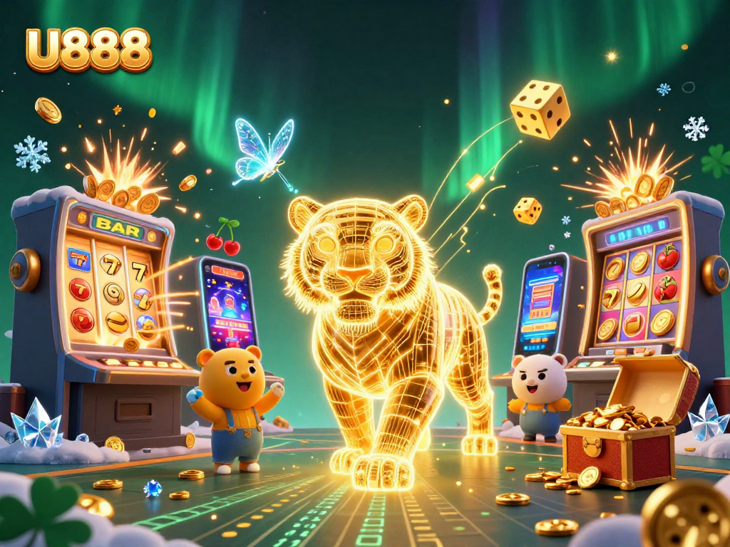 U888 ignites excitement in a digital casino scene with a golden tiger and jackpot elements