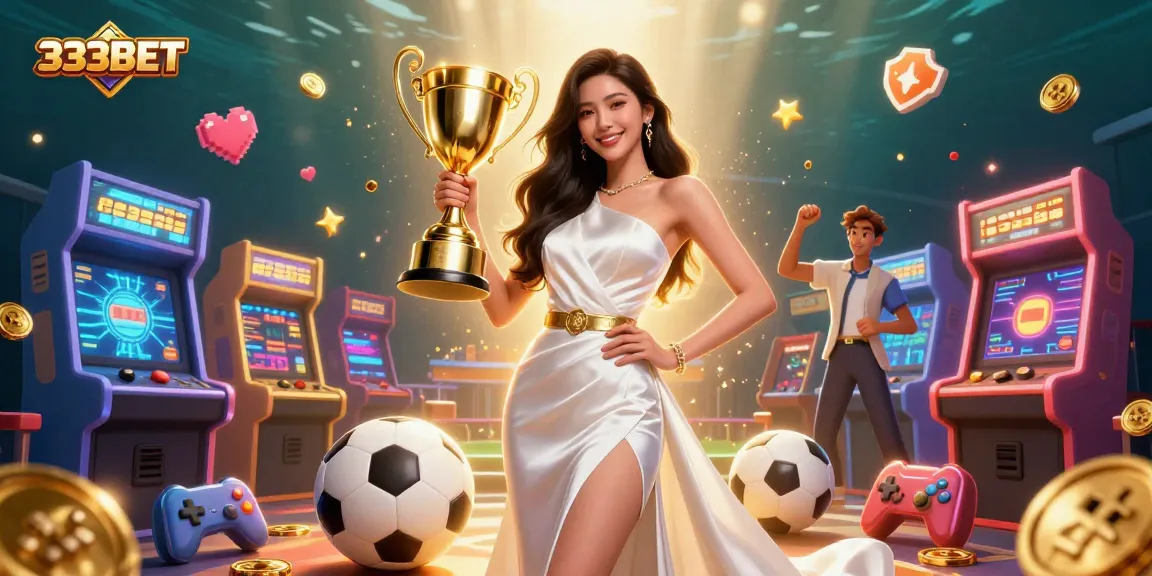 Play with excitement at 333BET, as the champion celebrates wins in a vibrant casino atmosphere.