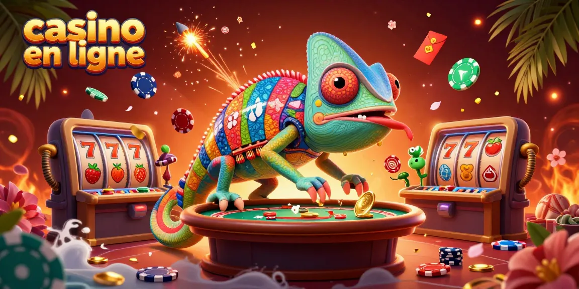 Visitez casino en ligne avec notre illustration d'un caméléon propriétaire dynamique attirant les gains.