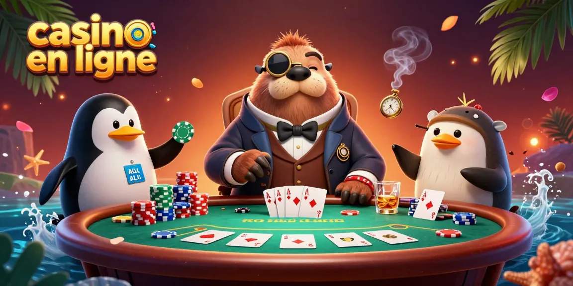 Un joueur au casino en ligne bluffe avec un poisson-globe à une table de poker sous-marine.