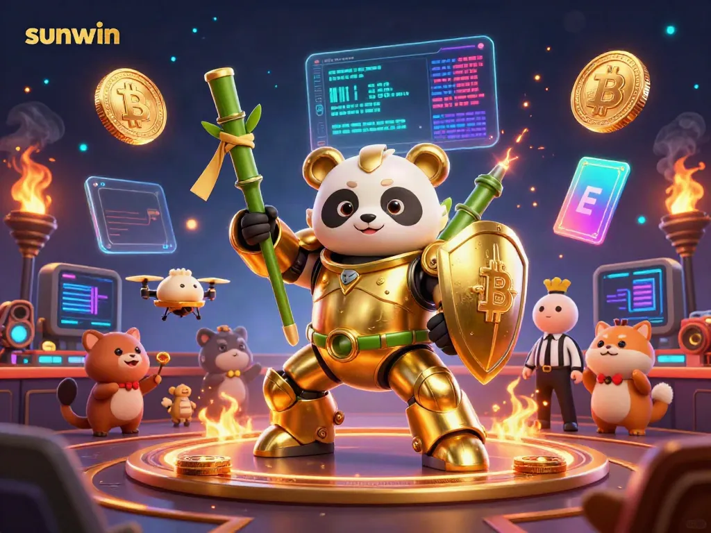 Experience thrilling gameplay in the sunwin casino arena with futuristic characters and cryptocurrency elements.
