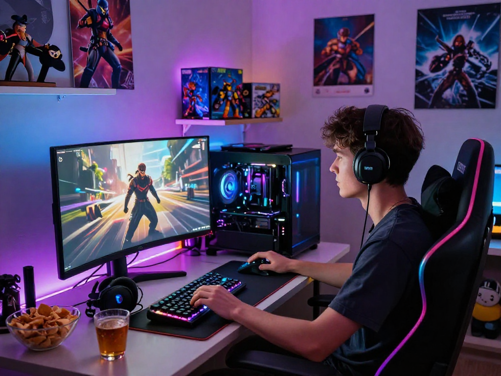 Exciting gaming lifestyle setup featuring rokok88-themed decor and immersive gaming gear.