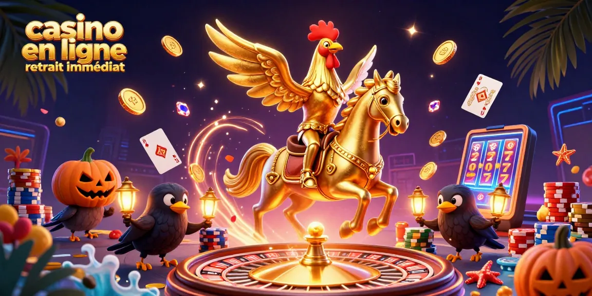 Casino en ligne retrait immédiat : gagner gros avec des éléments de jeu captivants dans une illustration 3D.