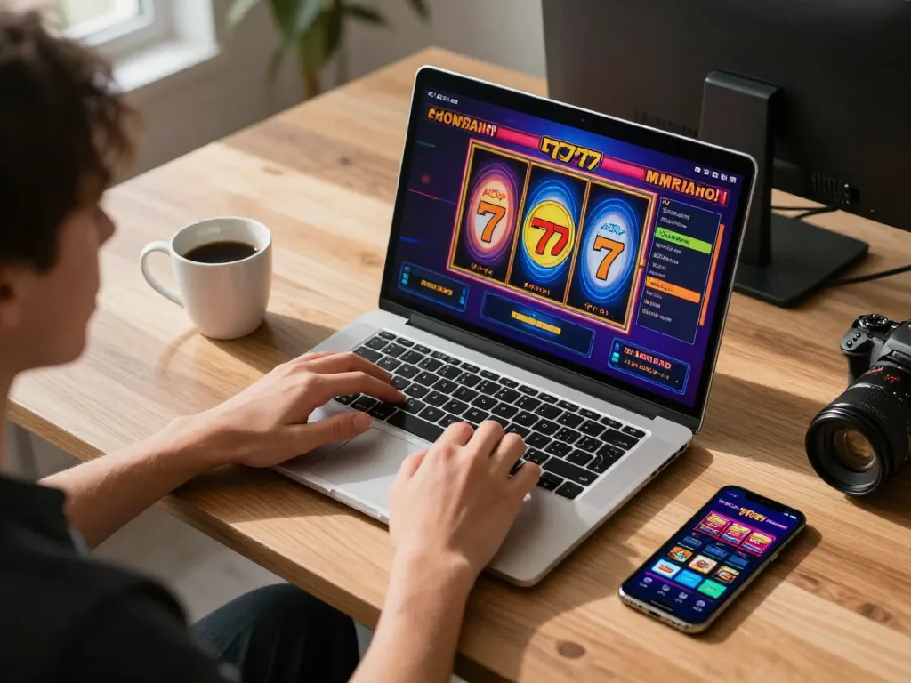 Engaging gameplay on slot77 with colorful graphics and a cozy gaming setup.