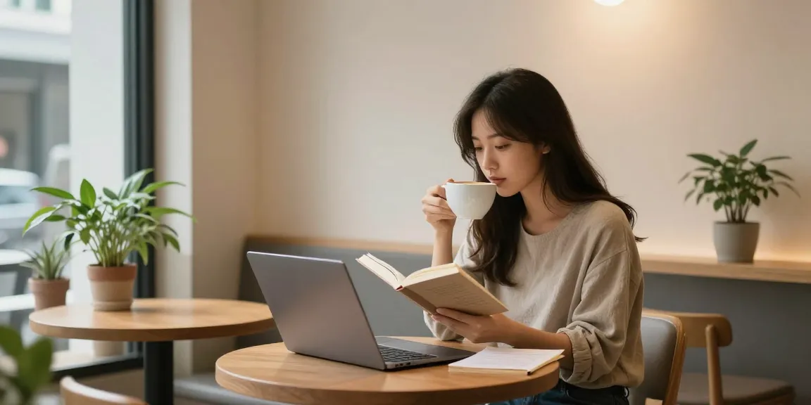 강남쩜오 멀리건에서 아늑한 카페 분위기의 여유로운 시간을 즐기는 모습