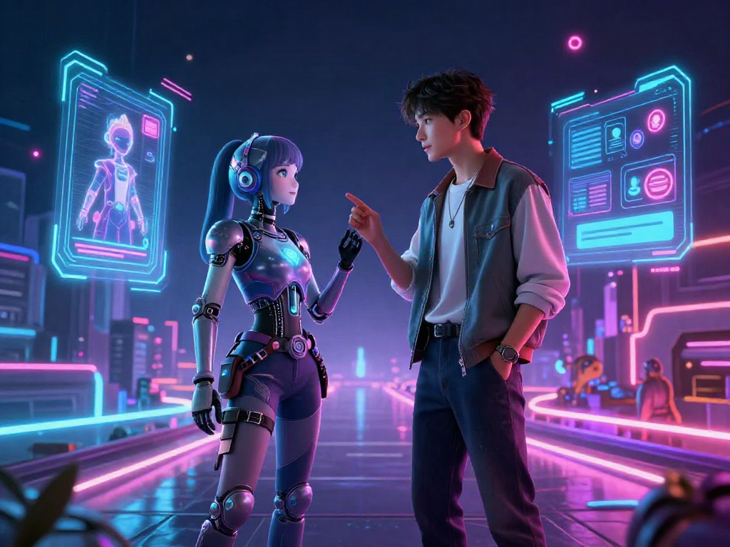 Engaging interaction with character ai nsfw in a vibrant virtual landscape.