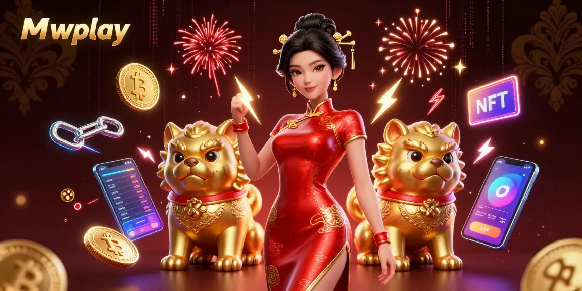Experience thrilling gaming at Mwplay with a glamorous Asian woman amidst vibrant casino-themed elements.