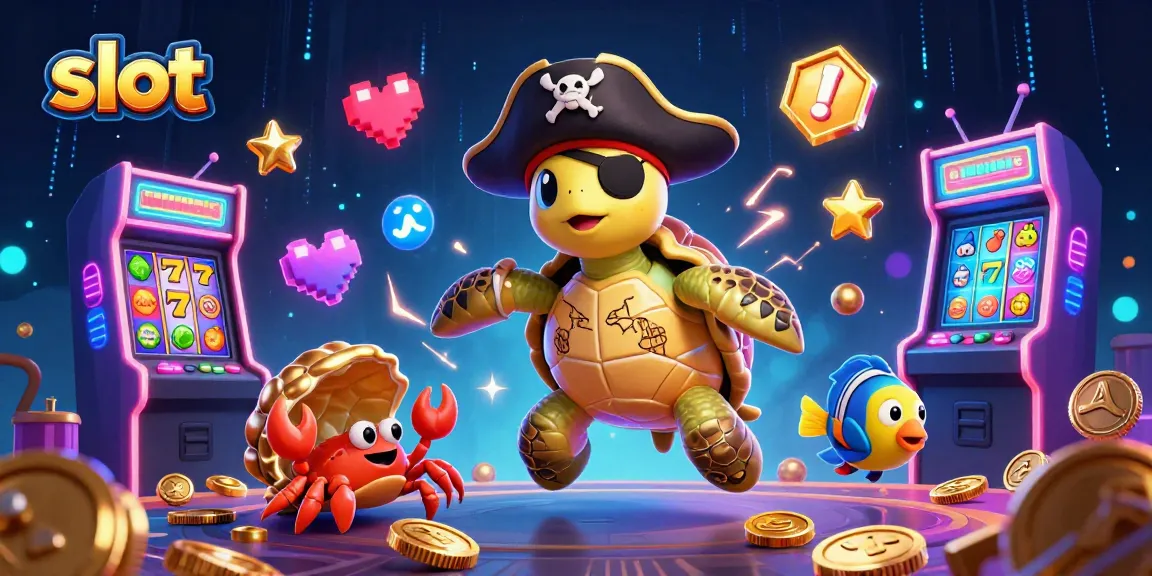 Spin exciting slot reels with a pirate turtle, crab, and parrotfish amidst casino gold treasures.