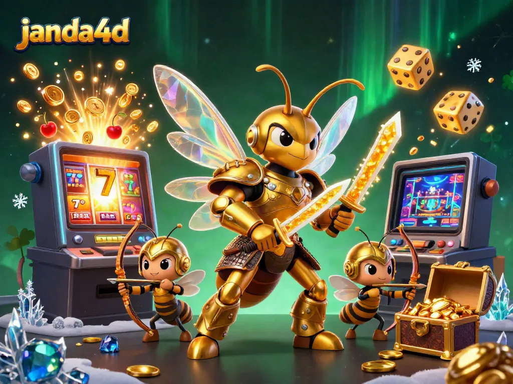 Permainan jackpot seru di janda4d dengan simbol slot dan karakter menarik.