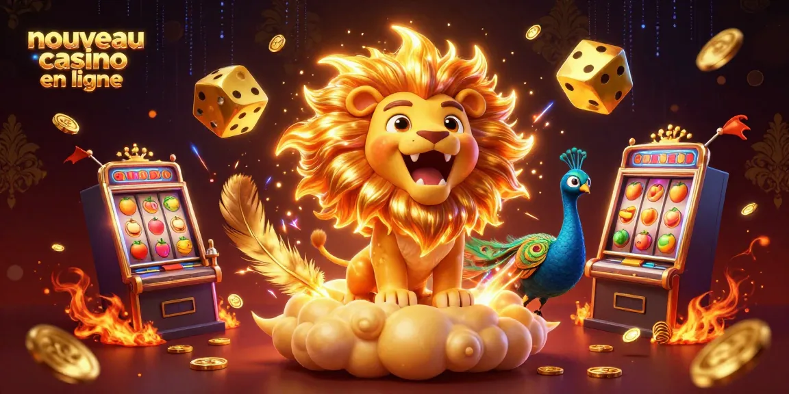Nouveau casino en ligne : une scène dynamique avec un lion solaire et des dés en or.