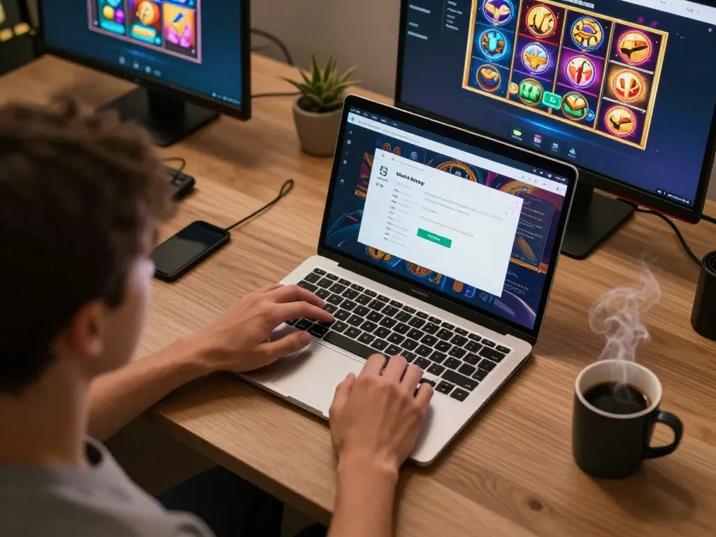 Logging into win678 to access online casino games from a stylish workspace.
