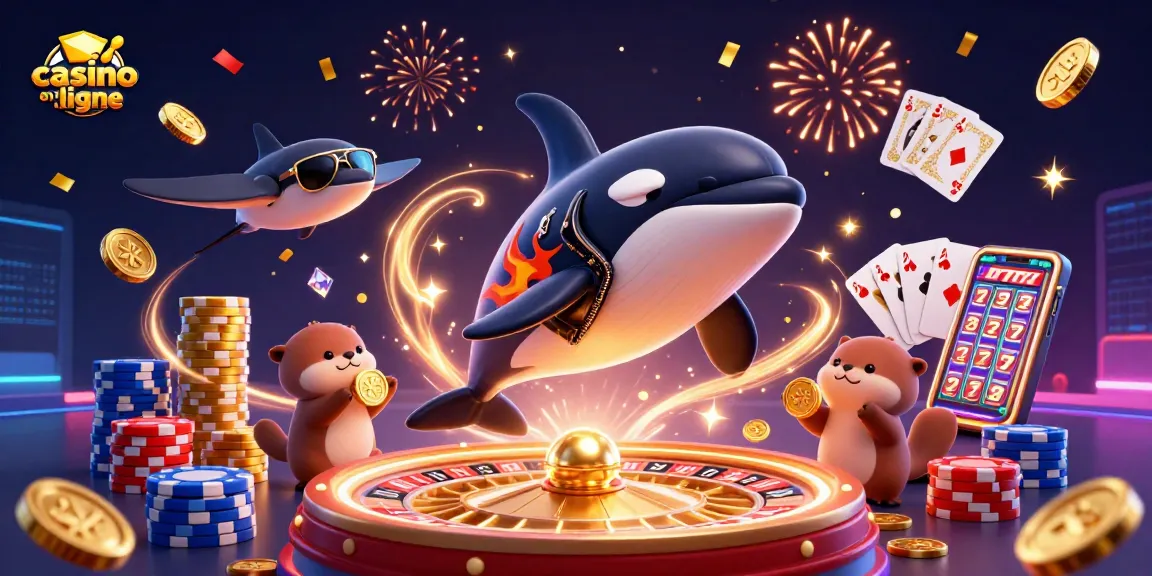 Découvrez une scène dynamique de casino en ligne avec des personnages marins et des pièces d'or.
