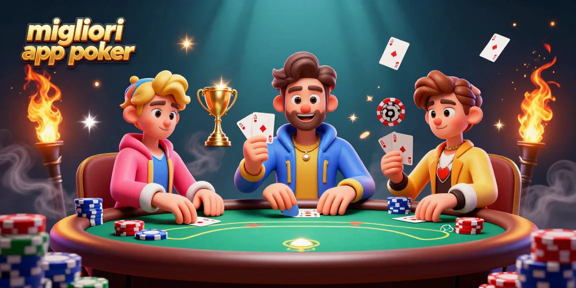Giocatori alle migliori app poker mentre vincono in un'emozionante partita con fiches e carte volanti