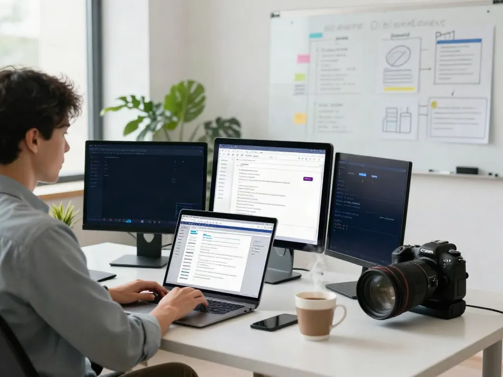 Generate product promotion emails with AI in a professional marketing office workspace.