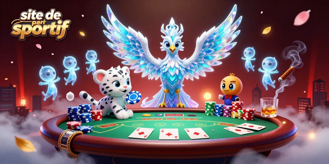 Pariez sur le site de paris sportif avec une illustration captivante d'un phoenix de glace jouant au poker.