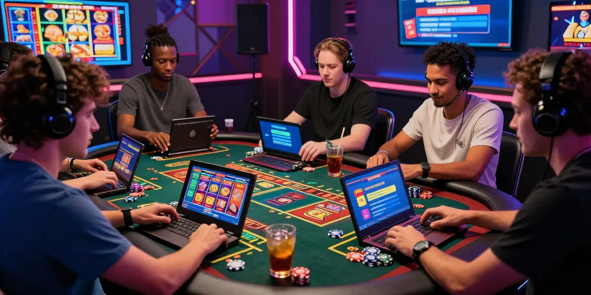 Dynamische Szene von Spielern, die ein Paysafe Card Casino-Erlebnis genießen, betont sicheres Online-Spielen mit lebhaften Bildern und ansprechender Atmosphäre.