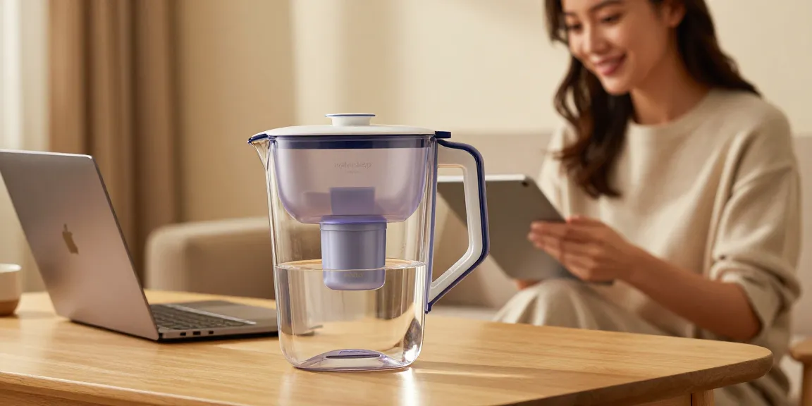 Waterdrop PT-72C-A Glass Alkaline Water Filter Pitcher showcased in an online shopping setup, combining modern convenience with sustainable choices.