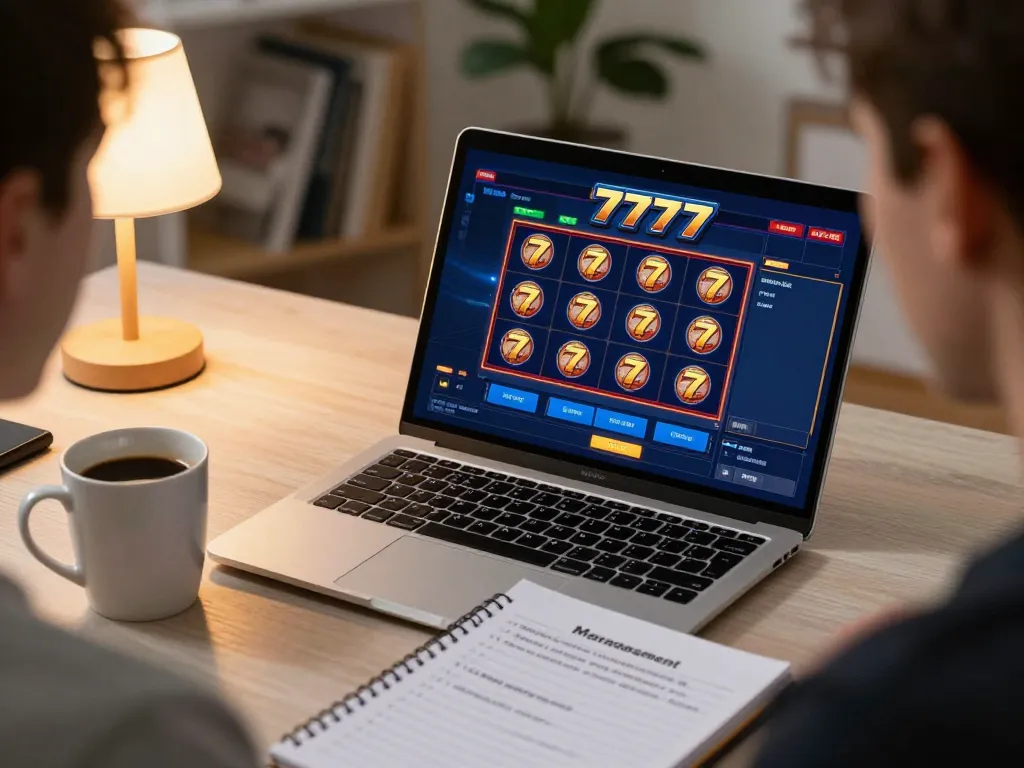 Engaging in a slot777 online game while managing bankroll at home.