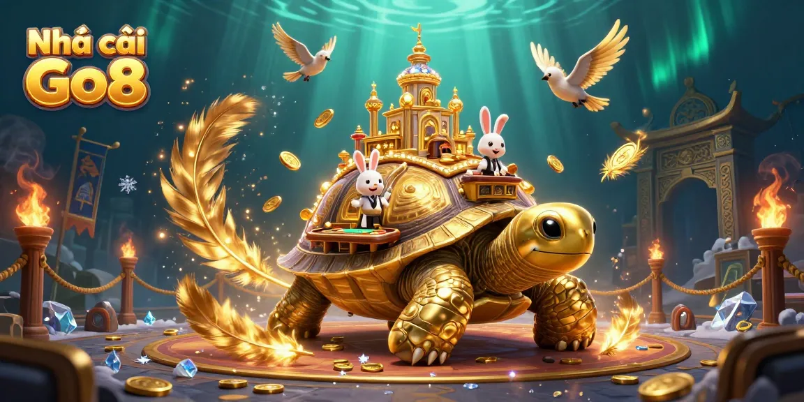 Experience the vibrant excitement of Nhà cái Go8 with a golden tortoise casino and lively rabbit dealer.