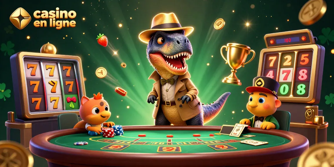 Visualisation d'un velociraptor au casino en ligne, comptable distrait avec un petit compy pickpocket.