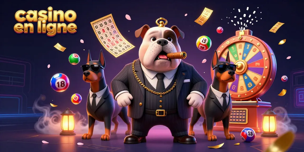 Casino en ligne : participation dynamique à la loterie avec un bulldog mafieux et des Dobermans.
