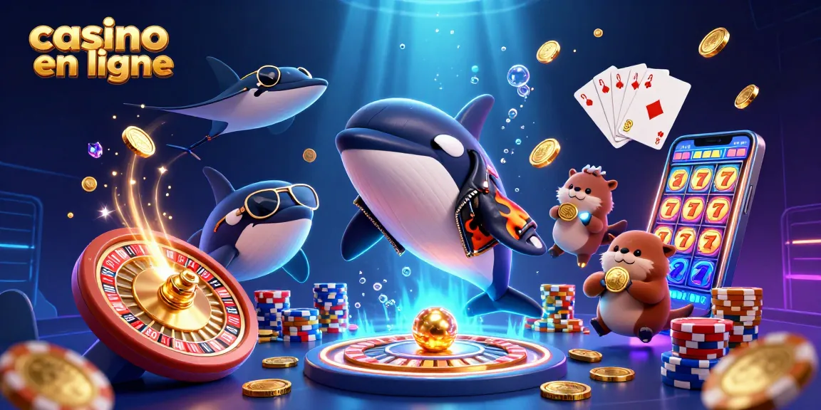 Gagnez des pièces d'or avec un casino en ligne dans une illustration animée sous-marine dynamique.