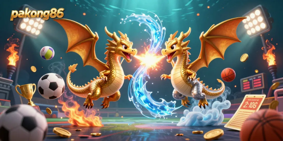 Experience pakong86 with dynamic sports gambling action featuring twin dragons and various illuminating game elements.