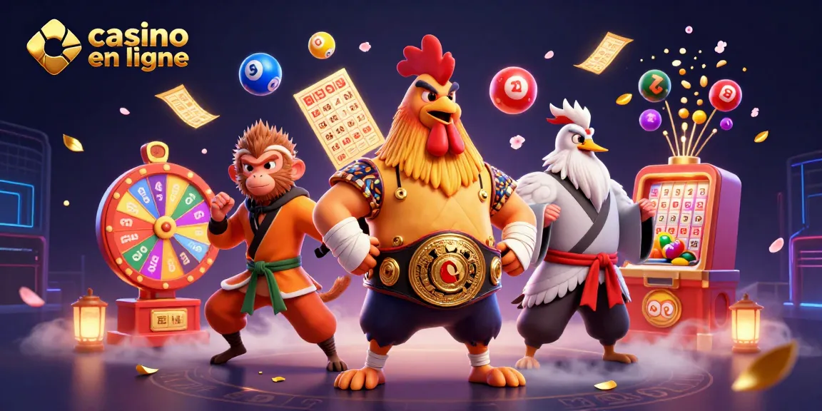 Jeux passionnants au casino en ligne avec un combat dynamique entre un coq Muay Thai et un singe Shaolin.