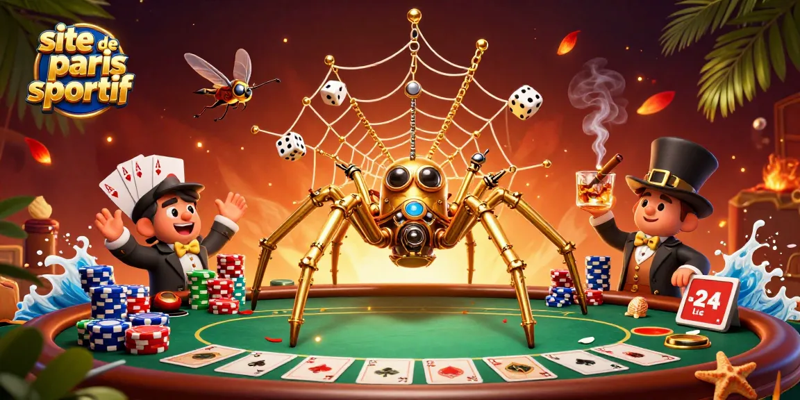 Plongez dans l'univers captivant du site de paris sportif avec une araignée steampunk dorée et un gentleman mouches