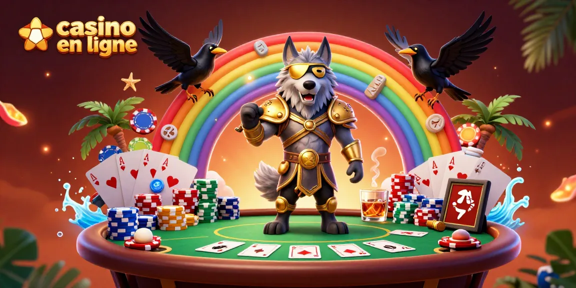Jouez à casino en ligne avec des légendes nordiques, un pont de jetons et des cartes de poker éclatantes.